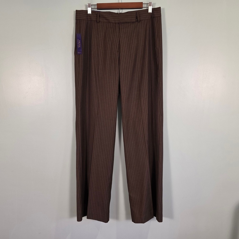 Bogari Brown Pinstripe Silk Cotton High Rise Trousers Pants Size 12 BGF-102